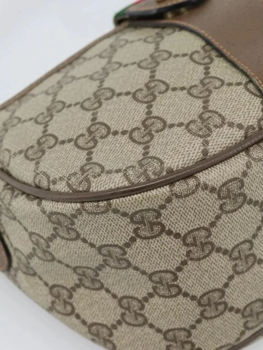 GUCCI GG Supreme Web Sherry Line Bag PVC Beige Gold 89 02 032 Auth 187818